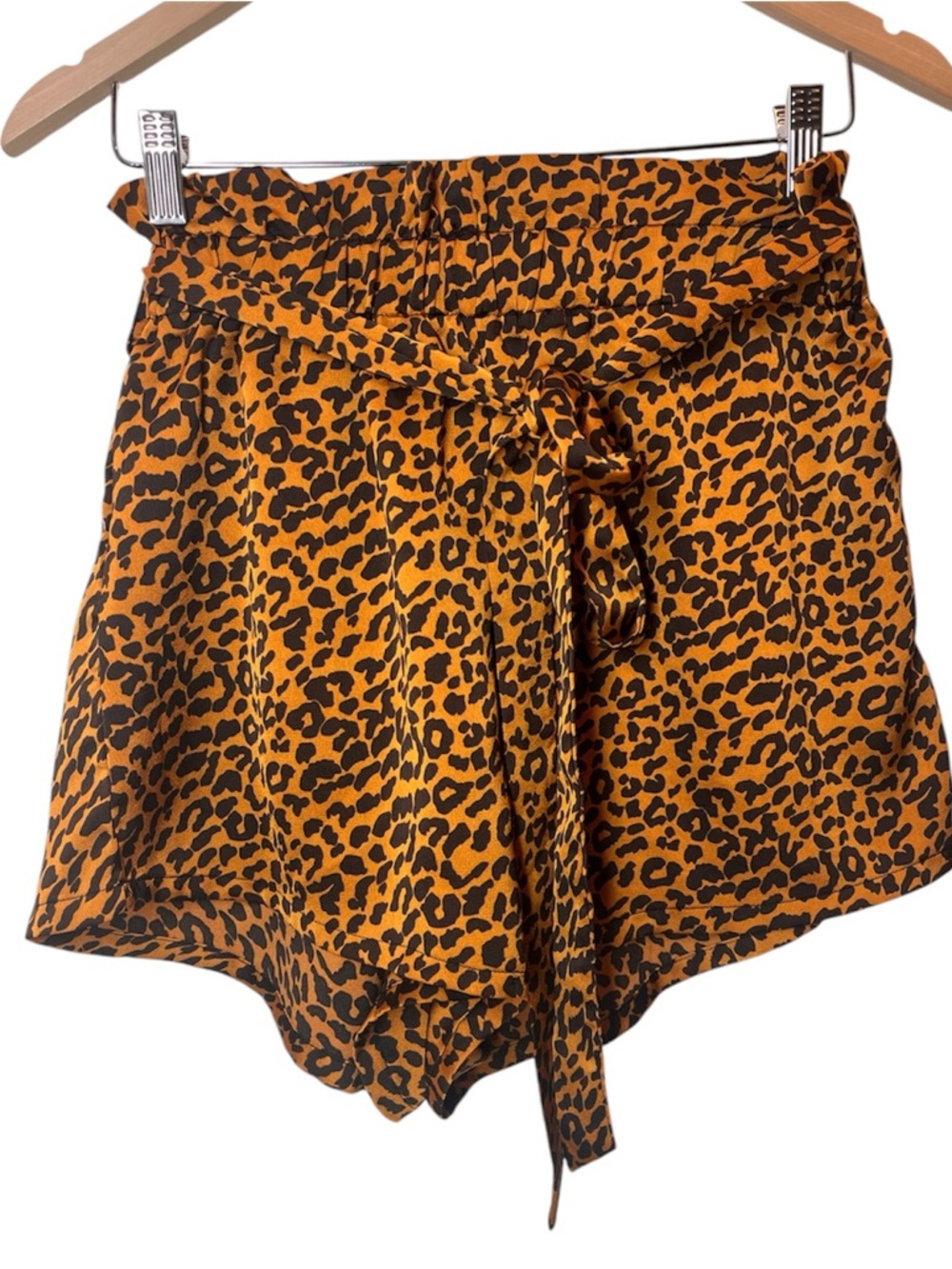 High-Waist Leopard Print Paperbag Shorts Mustard/Black- Large